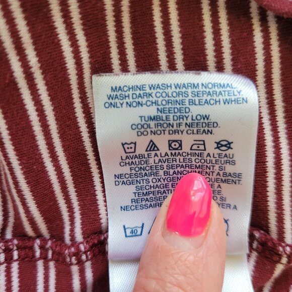 Lands End Striped Cotton Dress Womens Size M Burgundy & White Casual Stretch - Picture 7 of 7